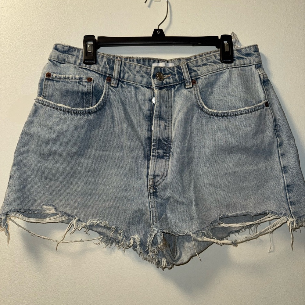 Zara Light Blue Distressed Jean Shorts